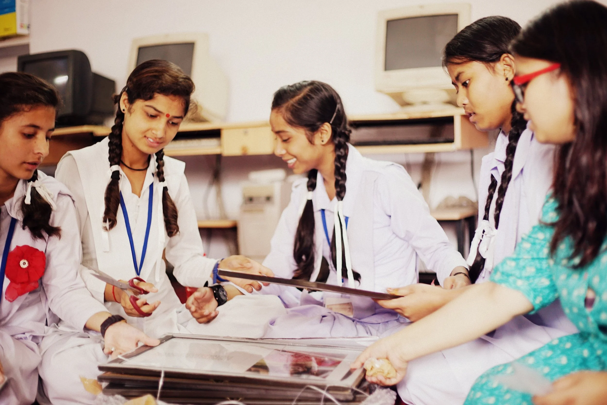 Students working together in a classroom